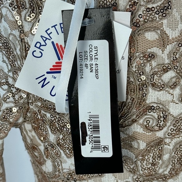 XScape Long Sleeve Sequin Lace Midi Dress - Beige / Sand - size 4P - Picture 8 of 12